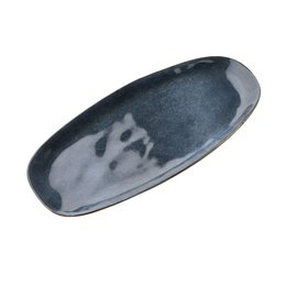  Oval-shaped gray ceramic platter, approximately 26.7 x 12 x 2.5 cm in size, suitable for serving salads.