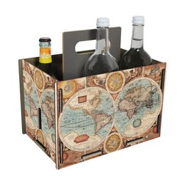  A green and black checkered bottle carrier with a handle, designed to hold multiple bottles.