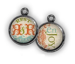 Decorative pendant with the text "Rest & Relax" and an ornate design. Made of metal with a vintage-inspired finish.