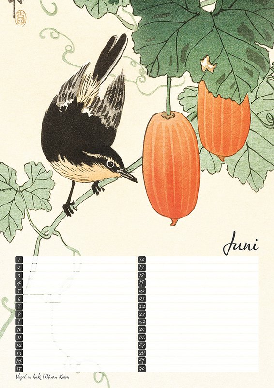 Calendario di compleanno Stampe di uccelli del maestro giapponese Koson