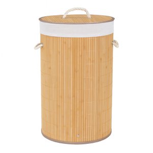 Bambus Waschkorb mit Deckel - 54 Liter - Ø35 x 57 cm - faltbarer Waschkorb mit Seilgriffen - atmungsaktiv und haltbar - Waschbar - Braun