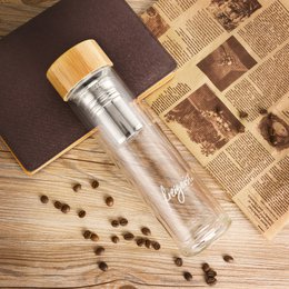 Butelka na herbatę z dwuściennego szkła borokrzemianowego, z wyjmowanym sitkiem do herbaty, pojemność 500ml