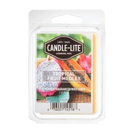Tropical fruit medley wax melt with a blend of sweet and tangy tropical fruit scents.