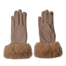 Beige winter gloves with fur cuffs, measuring 8x24 cm. Made of warm, soft material suitable for cold weather.