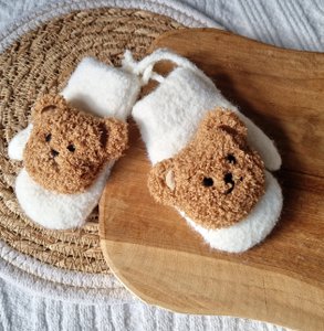 Babyhandschuhe / Fäustlinge mit Teddybär - Beige