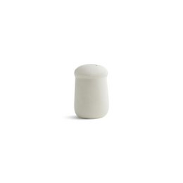  White ceramic cylindrical pepper shaker with round top and shaker holes, minimalist kitchen design.