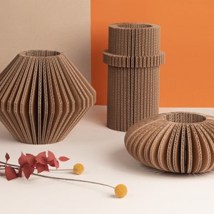 Assortiment van 3 opvouwbare kartonnen vazen "Cache-Cache"