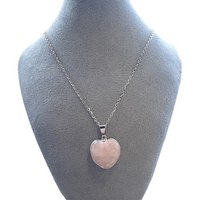 Stainless Steel Women's Necklace Heart with Rose Quartz