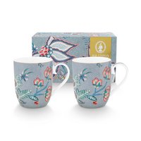 Set/2 Mugs Small Flower Festival Light Blue 145ml
