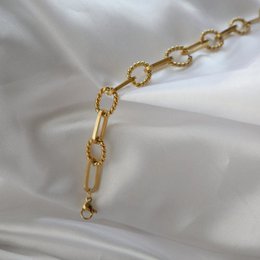 Euridice - Bracciale grande con catena a scatola e corda