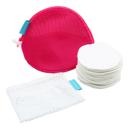 Reusable, washable breast pads in a soft, breathable fabric with a pink mesh design.