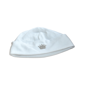 Jersey babymutsje met zilver kroontje geborduurd