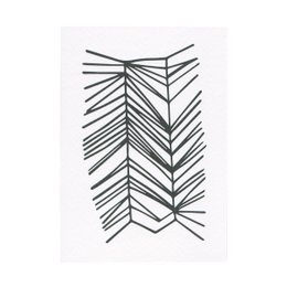 Decorative postcard with abstract black and white pattern of intersecting lines, resembling leaves or feathers. Suitable for use in an ecommerce store's product search.