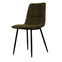  Green boucle dining room chair with a tufted backrest and black metal legs.