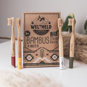 Set of 4 bamboo toothbrushes | medium | for children