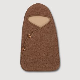  Caramel brown wool cocoon sleeping bag, cozy wrap design, soft fleece lining, infant cocoon shape