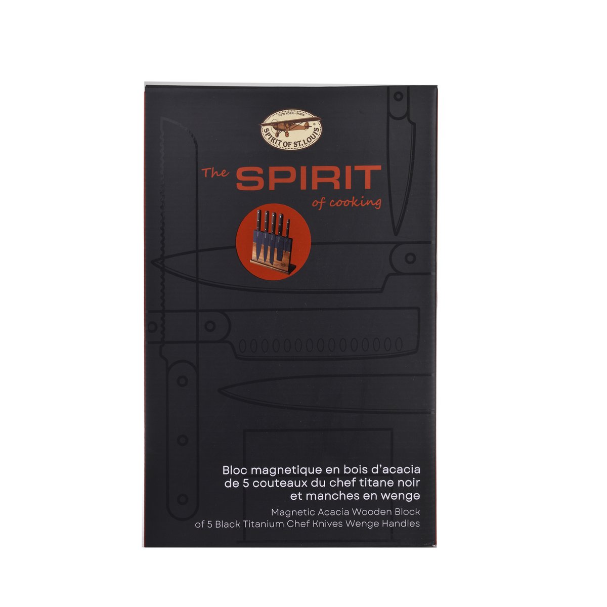 SOSL Bloc de 5 couteaux de cuisines, Set Acier Inoxydable, Titane, avec Bloc en Bois d'Acacia, Couteaux de Chef, Pain,Viande, Poisson, Lame Noire