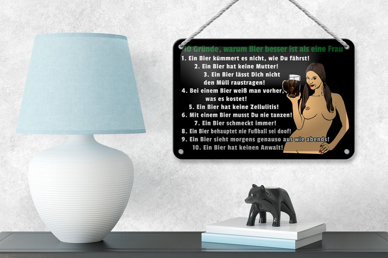 Tin sign Pinup 18x12cm 10 reasons beer is better than woman decoration