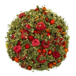 Raspberry Kiss Tea 45g - A blend of green tea, raspberry pieces, and natural flavors, creating a delightful and aromatic tea experience.
