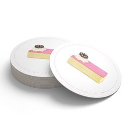 Set of 5 round coasters featuring colorful illustrations of stylized birds.