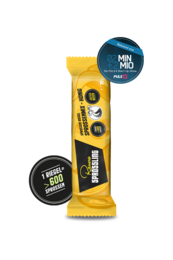 Honey-flavored snack bar with chewy texture and crunchy seeds, ideal for a healthy on-the-go snack.
