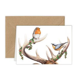  "Birds on Antler Christmas Card, Greeting Card, Holiday Card 12,3 x 17,5 cm"

The image shows a Christmas card featuring two birds perched on an antler wreath. The card has a festive, nature-inspired design with a warm color palette. The card is suitable for the holiday season and can be used as a greeting card or holiday card.