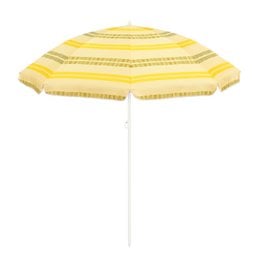 A large, yellow and white striped beach umbrella with a diameter of 160 cm and a height of 180 cm.