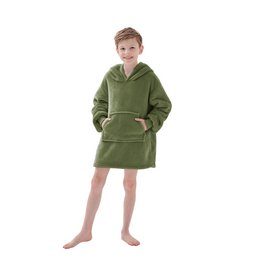  Green hooded blanket for children, made of soft, cozy material. Ideal for lounging, relaxing, or keeping warm.