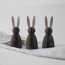  Gray paper rabbits, Easter decoration, small bunny figurines, set of three, spring holiday decor