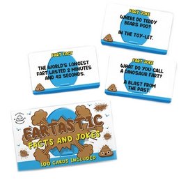 A trivia game featuring fart-related facts and jokes, with 100 cards included. The game has a humorous and lighthearted theme, suitable for adults and older children.