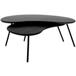 Black oval coffee table with organic design and set of 2 pieces.