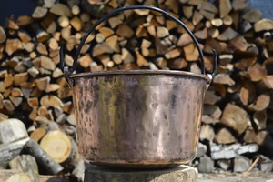 Kupfertopf für Polenta oder Saucen, großer runder Topf, Gas oder Holzofen, handgefertigt