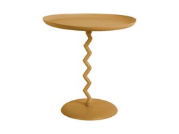 Wooden side table with zig-zag shaped legs in medium size, suitable for use as an end table or accent piece.