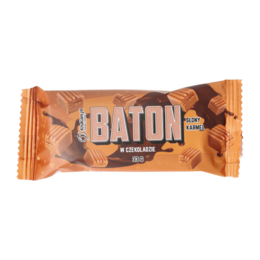 Salted caramel date bar covered in chocolate. Chewy snack bar with sweet and salty flavors.