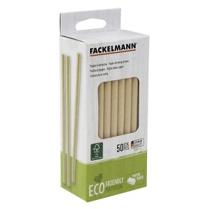 Schachtel mit 50 braunen starren Papierstrohhalmen Fackelmann Eco Friendly