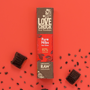 82% chocolate with cacao nibs - Organic, raw, plant-based and sustainable