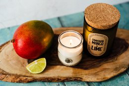 Candela di cera di soia al mango e lime cambogiana - Vetro verde