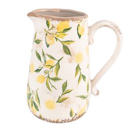 Decorative jug in a yellow and beige color scheme, featuring a floral pattern with leaves and flowers. The jug measures approximately 16x11x18 cm.