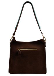 SAC BOHO IBIZA - Bandoulière aigue-marine (70cm) + Sac en daim (Cacao)