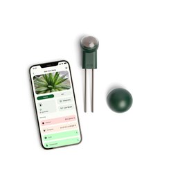  A smart grow kit with a Wi-Fi hub and a beam for growing plants. The kit includes a smartphone app for monitoring plant growth and soil moisture.
