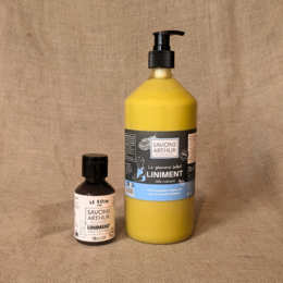 Organic oil-limestone liniment, a soothing and moisturizing product for diaper rash and skin irritation.