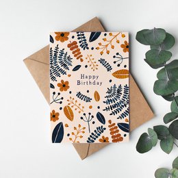 Foldekort "Happy Birthday Wild Leaves" | fødselsdag