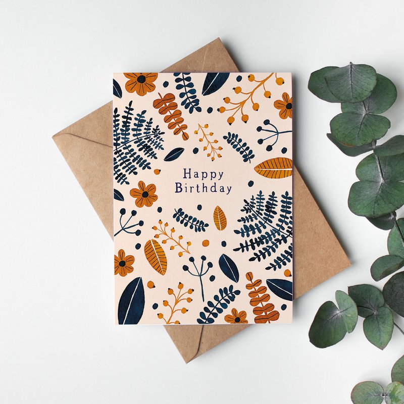 Foldekort "Happy Birthday Wild Leaves" | fødselsdag