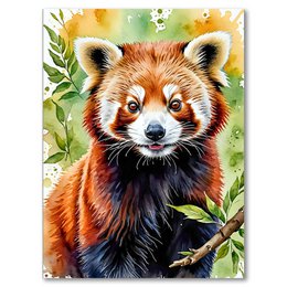  Red panda diamond painting canvas, wildlife animal art, DIY craft kit with leaves and nature elements