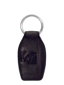 K10753AB | Keychain in genuine full grain leather, with slight grain. Black colour. Polished Nickel Ring. Total dimensions: 3.5 x 9 x 0.5 cm. Packaging: rigid bottom/lid Gift Box