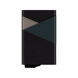 Black card case with geometric pattern design, suitable for holding credit cards and other small items.