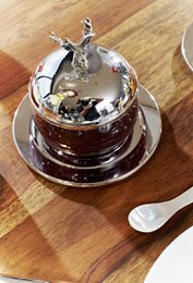 EDZARD jam jar deer with saucer and spoon, silver-plated, height 11 cm, ø 14 cm, ø glass 10 cm