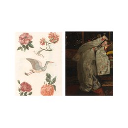 Postkartencollage Museumssammlung - Kranich und Mädchen