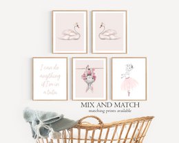 Swan poster, ballet poster, ballerina poster, ballet print, ballet poster, girls room poster, girls nursery poster, pink girls room decor