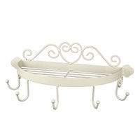 Half-round shelf with hooks - white